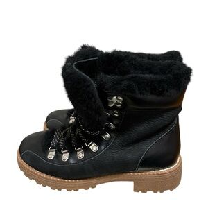 J Crew Women’s Nordic Black Leather Boots Faux-Fur Lined 6M